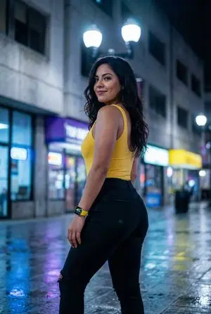 Latina Woman in City Street with Identity Lock
