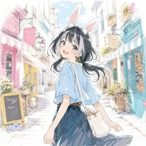 Pastel Bunny Girl Street Walk
