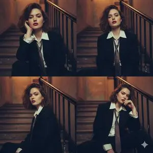 Moody 2x2 editorial collage of an androgynous woman