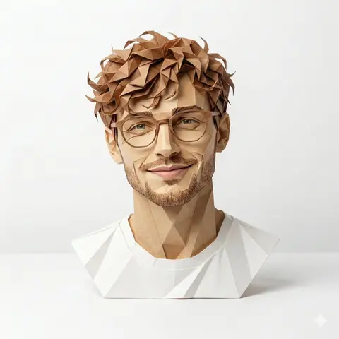 A hyper-detailed, origami-style version of a person, folded from