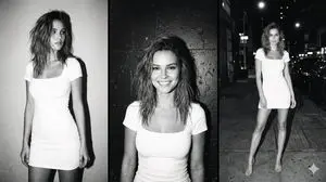 Multi-panel black and white film photo of model