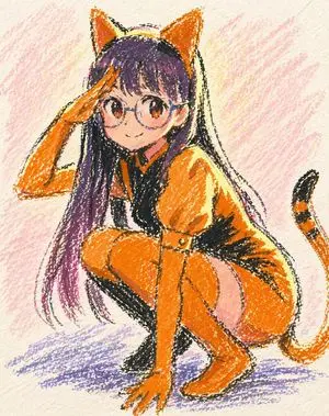 Oil Pastel Anime Catgirl
