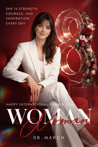 high-end promotional poster for International Women's Day, designed as