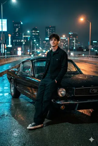 A Cinematic Night Photo On A Dimly Lit Urban