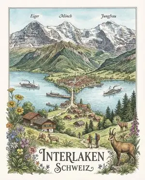 Geographically Accurate Precision Illustration of Interlaken, Switzerland