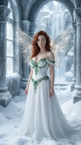 Ethereal Gothic Angel in Frozen Cloister