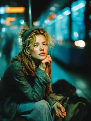 "Objective": "Create a moody cinematic portrait capturing quiet introspection