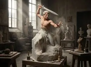 Sculptor's Awakening Cinematic Scene Prompt