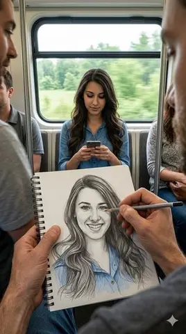 Subway artist sketching perspective