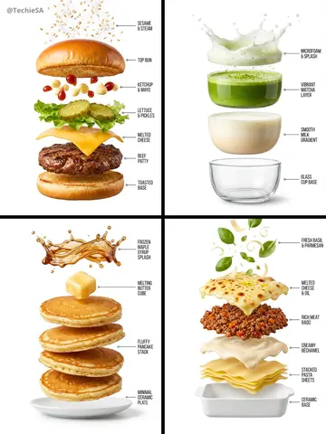 hyper-realistic exploded vertical infographic composition of [FOOD]