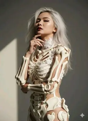 Avant-Garde Sculptural Portrait with Skeletal Elements