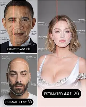 Futuristic facial age-checker infographic portrait
