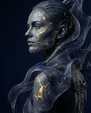 Avant-garde Conceptual Photography: Bio-Digital Kintsugi Portrait
