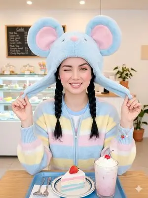 Kawaii Café Pigtails Portrait