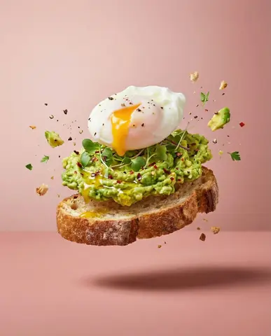 Professional studio food photography series featuring deconstructed dishes in