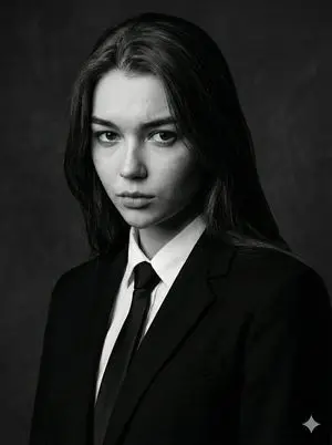 Cinematic black-and-white portrait of a woman