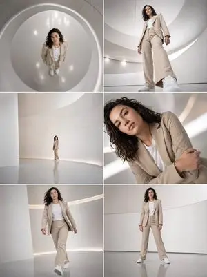 Futuristic Beige Suit Editorial Collage