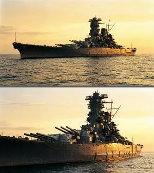 Colossal battleship at dawn illustration prompt