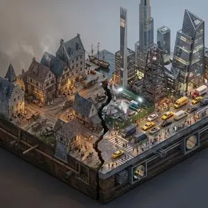 Split-Era Urban Diorama Generation Prompt for Nano Banana Pro