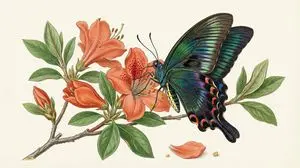 Precise Natural History Illustration Prompt: Chinese Peacock Butterfly