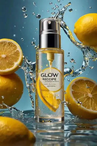 Ultra-realistic skincare advertising photography featuring a frosted citrus glass