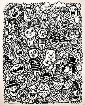 Black and White Whimsical Doodle Art