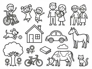 Simple Stick Figure Coloring Book Clipart