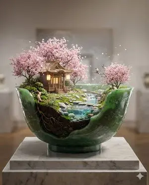 Imperial Jade Bowl Diorama of a Sacred Spring Shrine