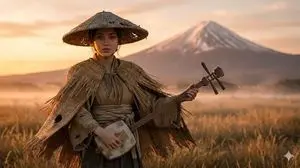 Ultra-Realistic Ronin Musician Portrait at Sunset