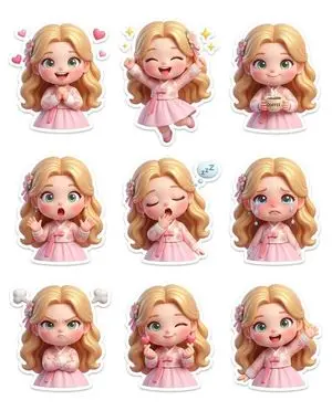 Pixar-Style Chibi Sticker Sheet