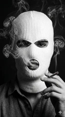 Noir Portrait with Balaclava and Cigarette Smoke