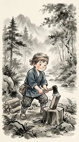 Traditional Japanese Ink Children Illustration