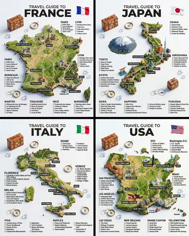A hyper-realistic 3D travel guide infographic poster for [COUNTRY]