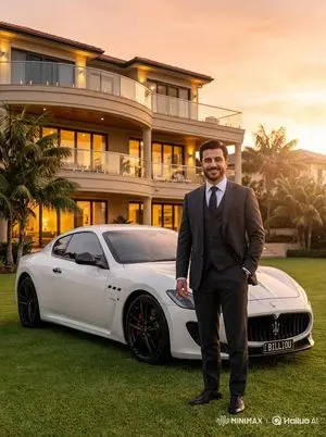 Luxurious Lifestyle Portrait with Maserati and Mansion