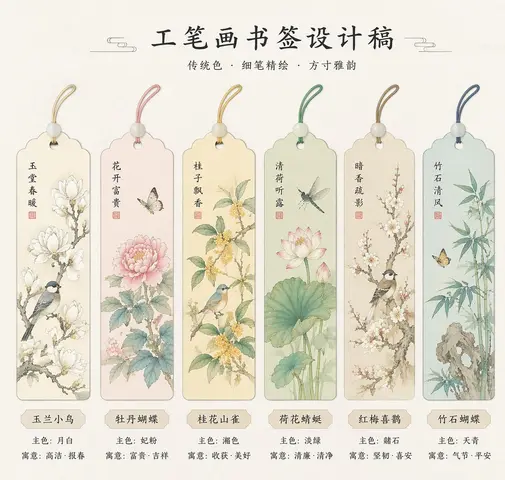 绝美国风工笔画书签设计