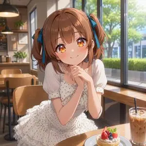 Anime Girl in Sunny Cafe