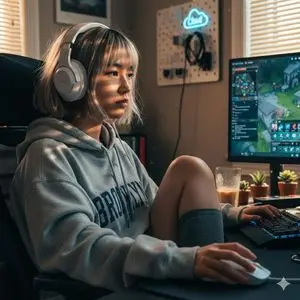 Cinematic Golden Hour Gaming Setup Portrait