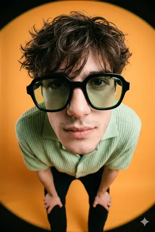 A high-fashion editorial image of a young man, of