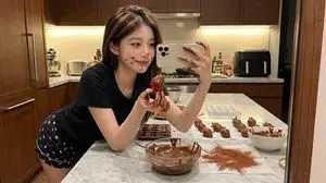 Ultra-Realistic Kitchen Selfie with Chocolate Smudge