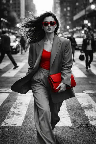 A Stylish, Confident Woman Crossing a Busy City Intersection Photography