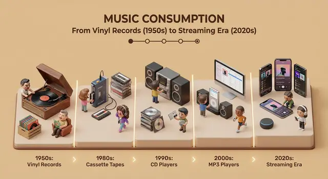 clean isometric miniature 3D diorama visualizing the evolution of