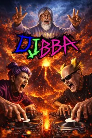 Intense Elderly DJ Volcano Poster