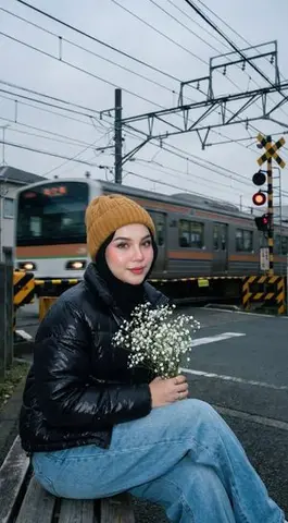 Moody Japanese Railway Crossing Portrait
