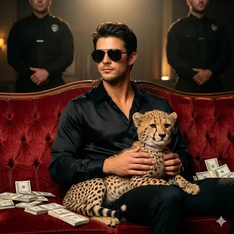 Using the reference picture, create A stylish man sitting