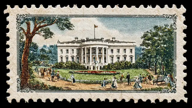 a vintage postage stamp depicting [iconic monument of a