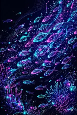 Neon Pointillism Cyberpunk Illustration