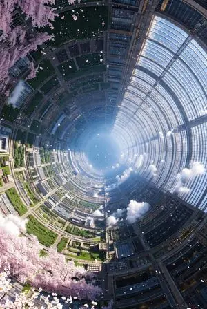 Cherry Blossom Space Colony Illustration Prompt