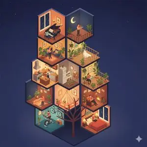 Isometric Cross-Section Illustration of a Floating Modular Apartment Building