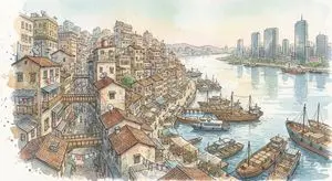 Fantasy Watercolor City Illustration Prompt