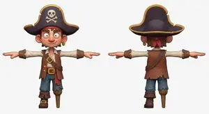 3D Pirate Character in T-Pose for Modeling